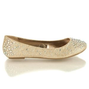 Rose Gold Ballet Flats with Iridescent Studs